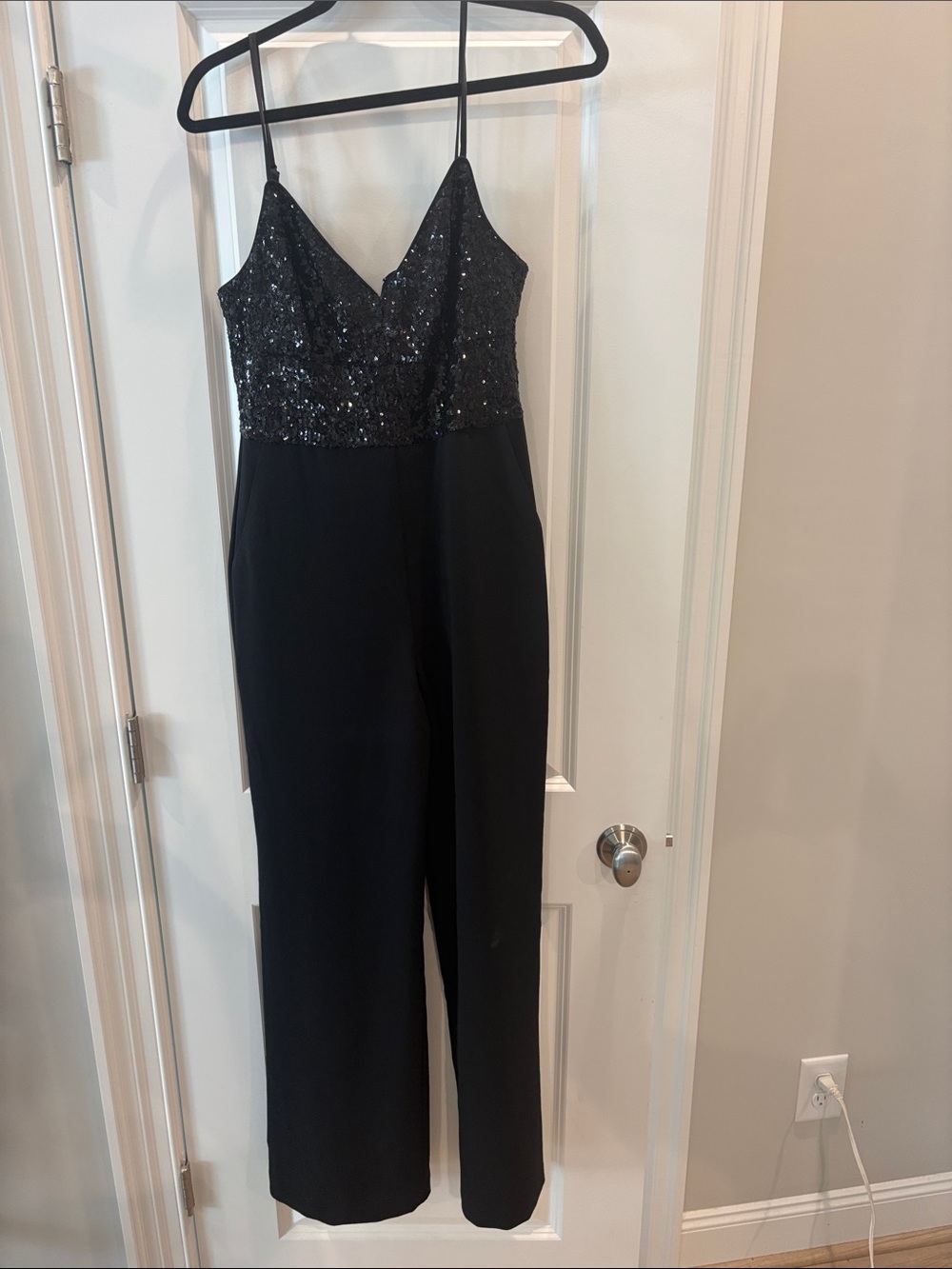 Eliza J Black Sequin Bodice Wide-Leg Jumpsuit